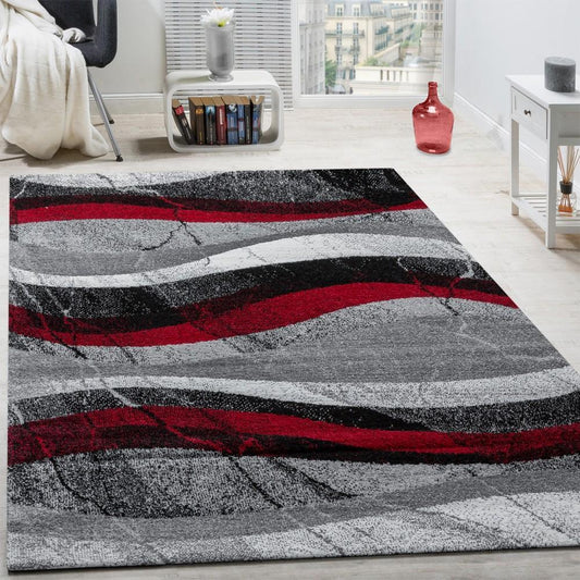 Black Red Grey Designer Rug Modern Wave Effect-0