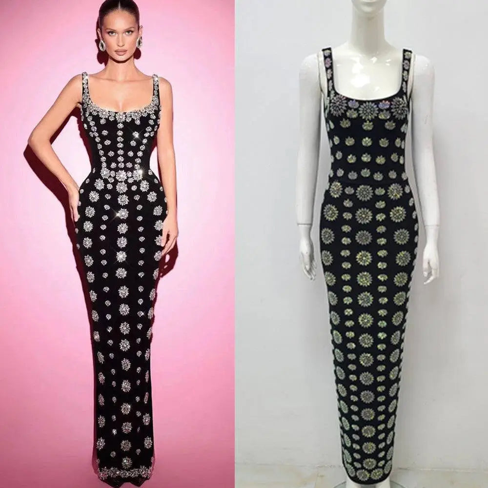 Black Rhinestone Elegant Slim Bandage Evening Dress