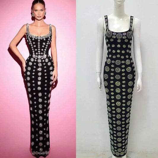 Black Rhinestone Elegant Slim Bandage Evening Dress