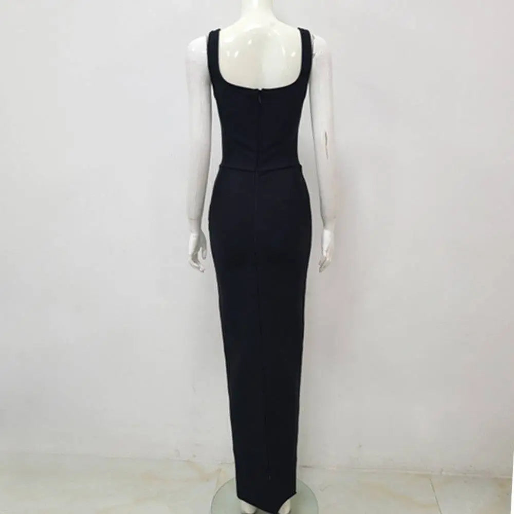 Black Rhinestone Elegant Slim Bandage Evening Dress