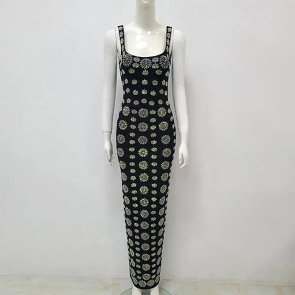 Black Rhinestone Elegant Slim Bandage Evening Dress