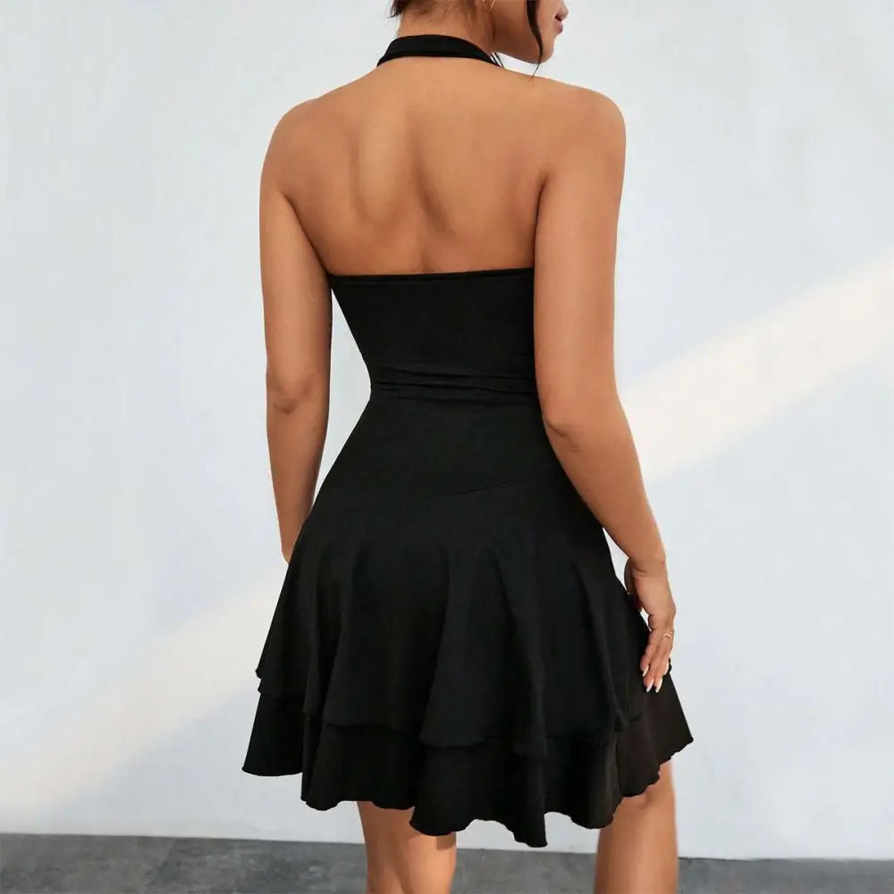 Black Ruffle Dress Ins Fashion Sleeveless Backless