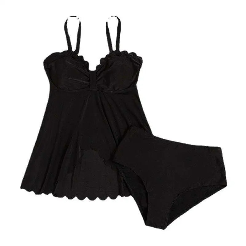 Black Scalloped Plus Size Bottoms Two Piece Set