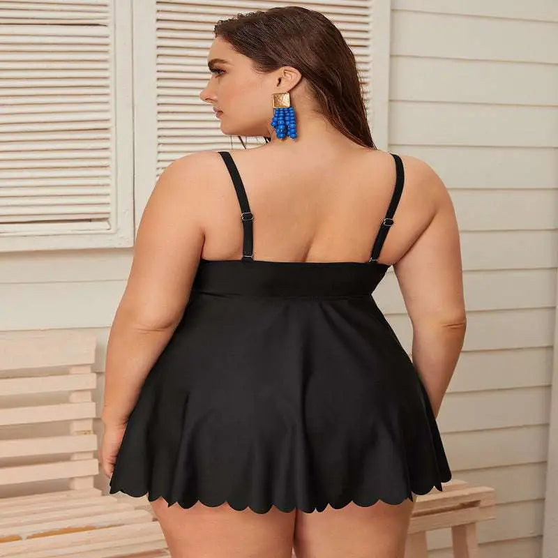 Black Scalloped Plus Size Bottoms Two Piece Set