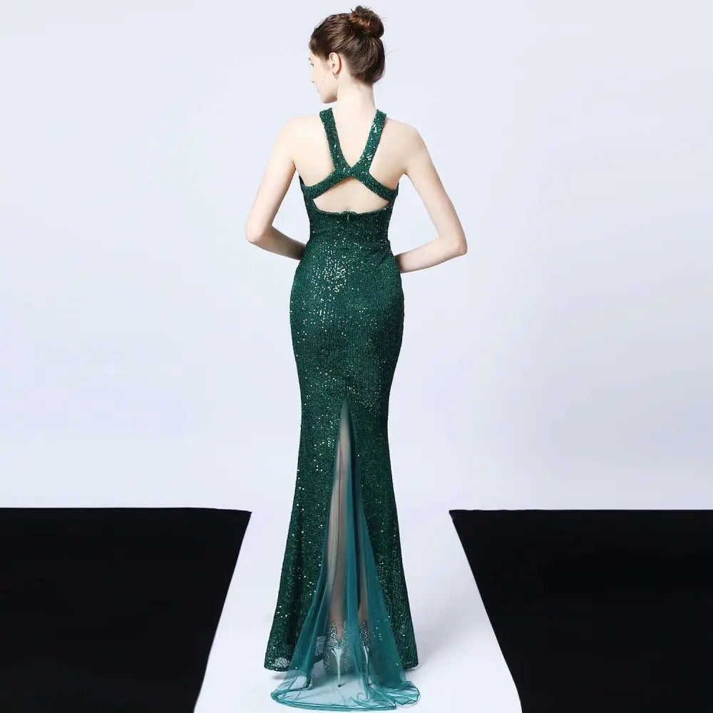 Black Sequined Mermaid Dress with Long Skirt Length