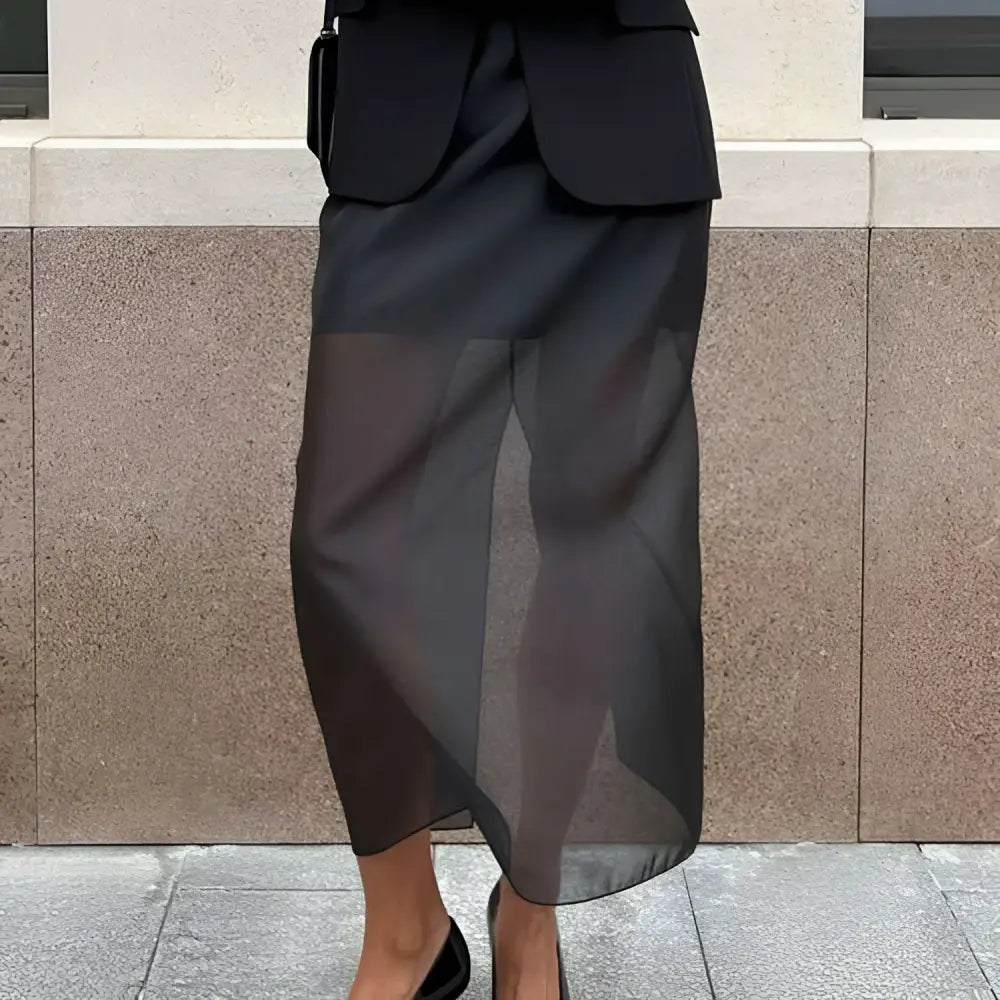 Black Sheer High Waist Slit Sheath Skirt