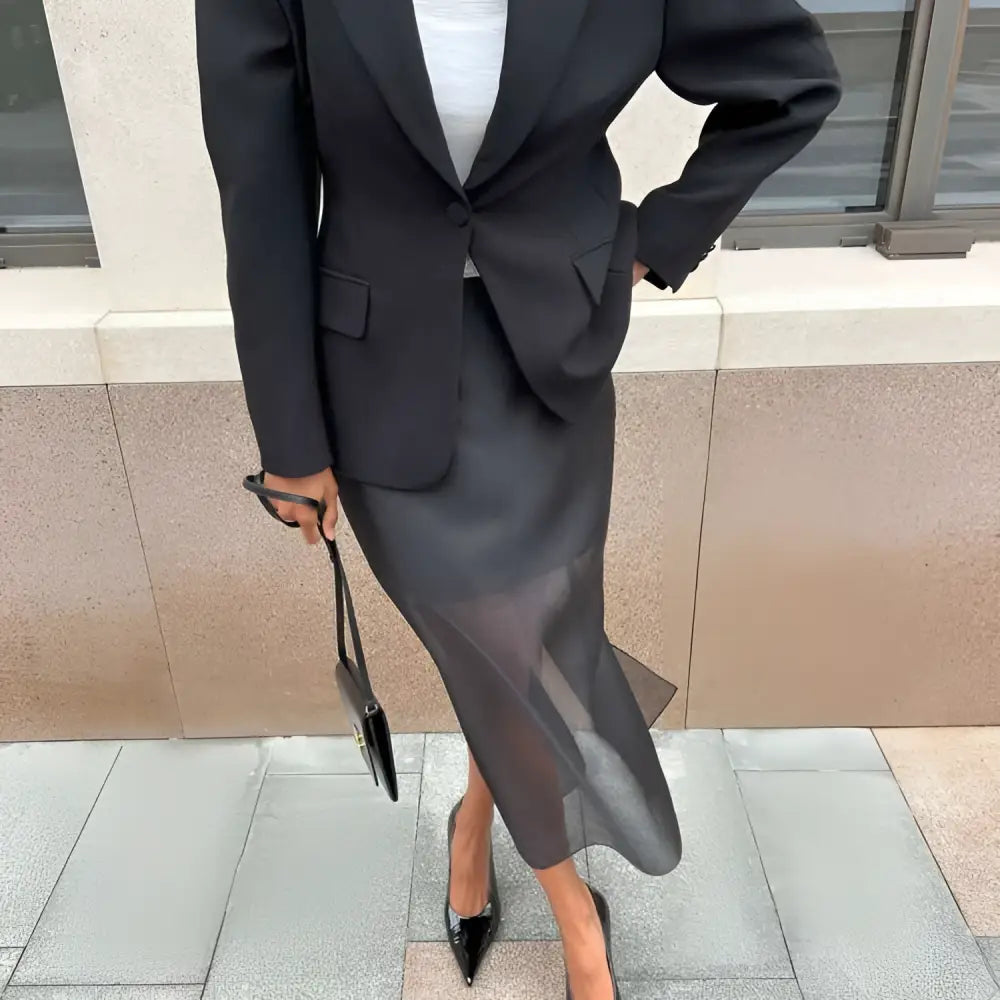 Black Sheer High Waist Slit Sheath Skirt