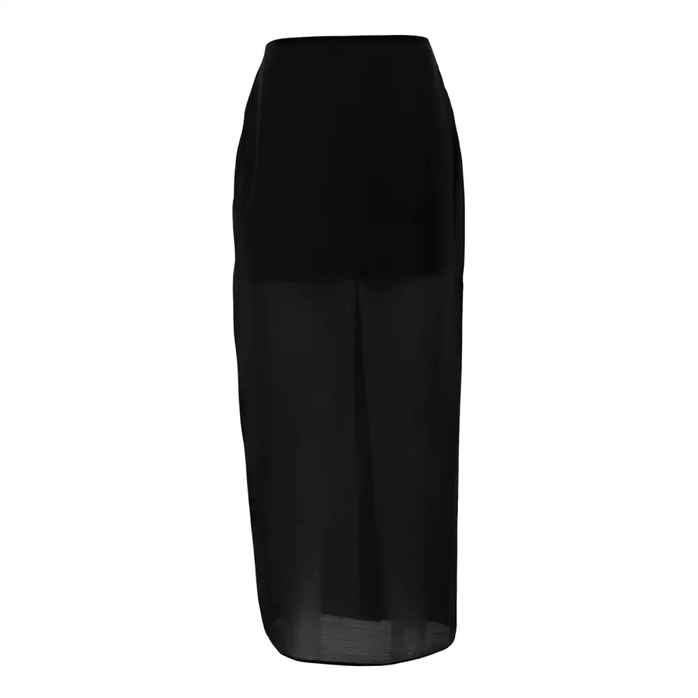 Black Sheer High Waist Slit Sheath Skirt