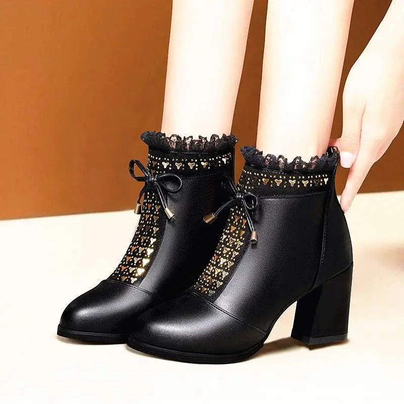 Black Studded Chunky Heel Martin Boots