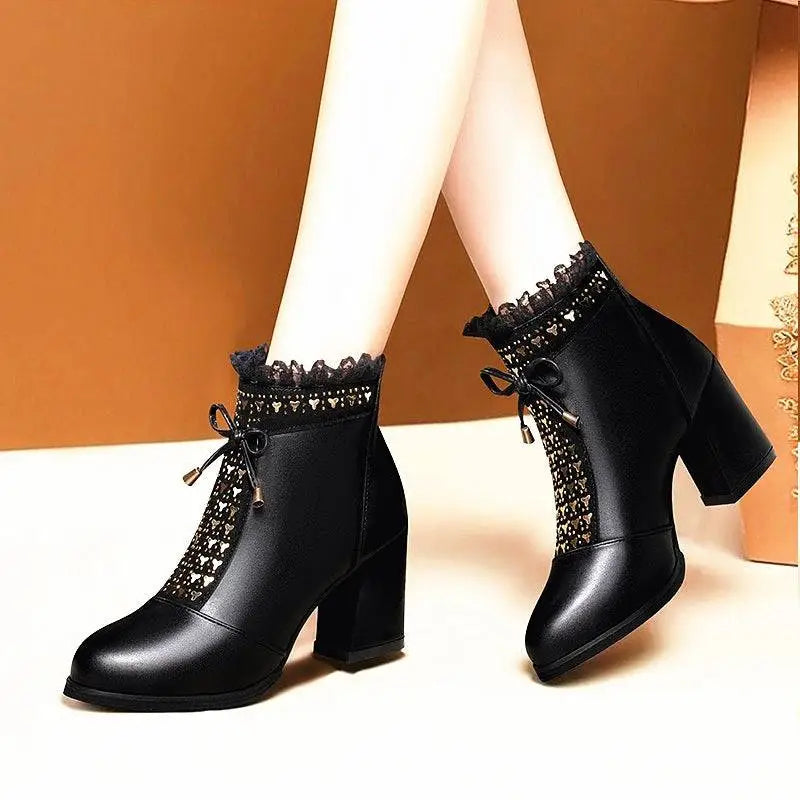 Black Studded Chunky Heel Martin Boots
