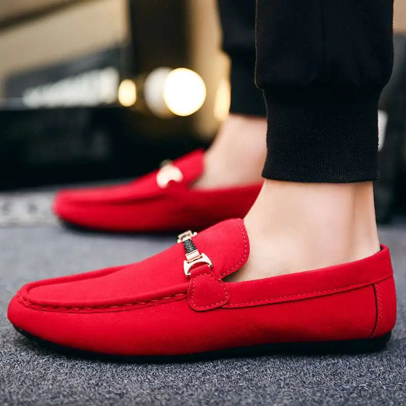 Black Suede Casual Shoes Peas with Gold Buckle