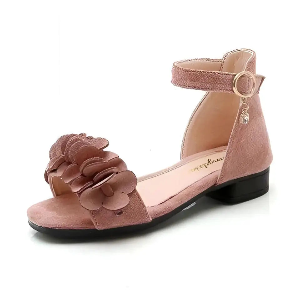 Black Suede Floral Girls Sandals Beach Princess