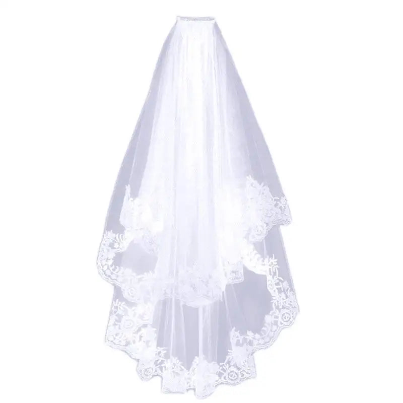 Black Veil Short Lace Headdress with Floral Embroidery
