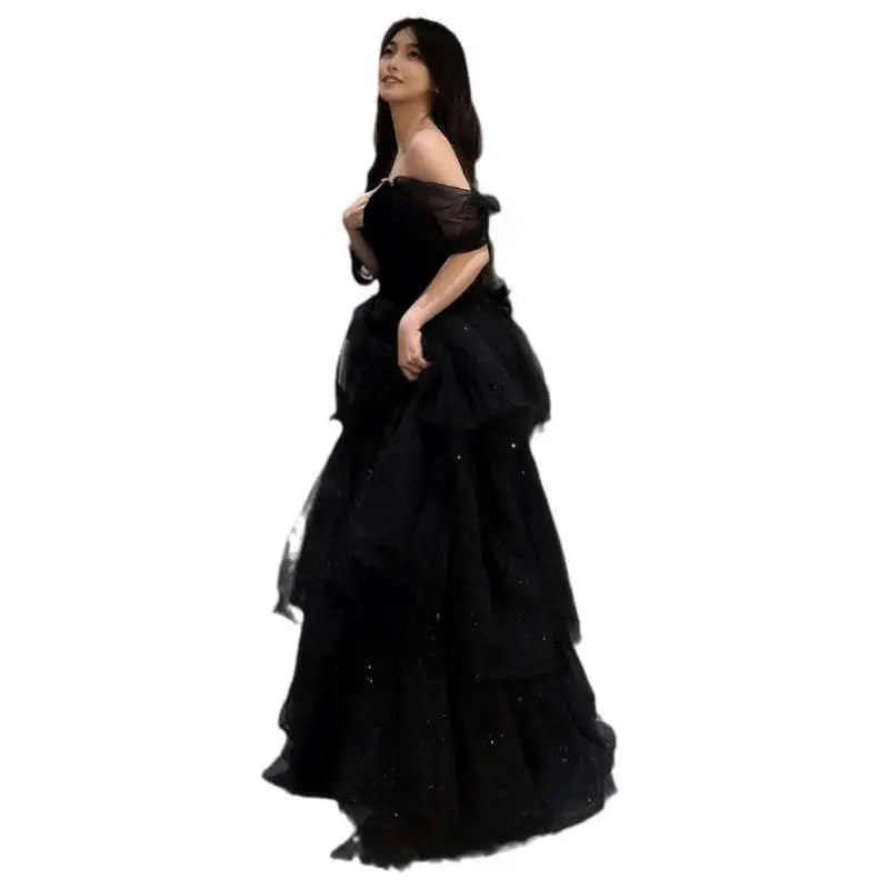 Black Velvet and Tulle Light Luxury Evening Dress