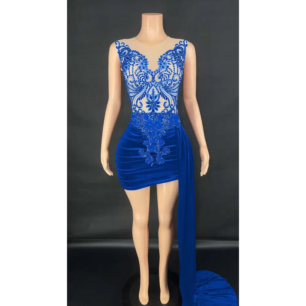 Black Velvet Luxury Evening Dress with Side Train
