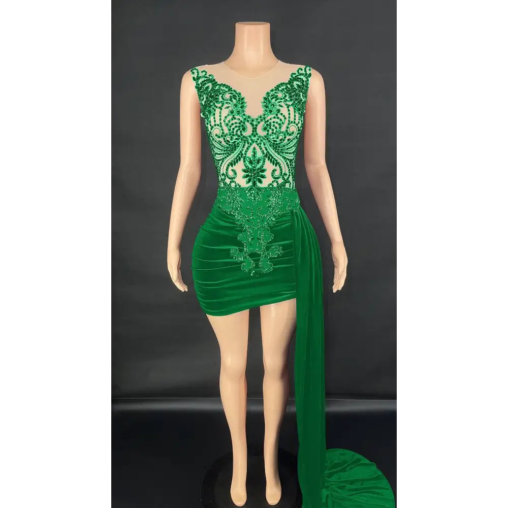 Black Velvet Luxury Evening Dress with Side Train