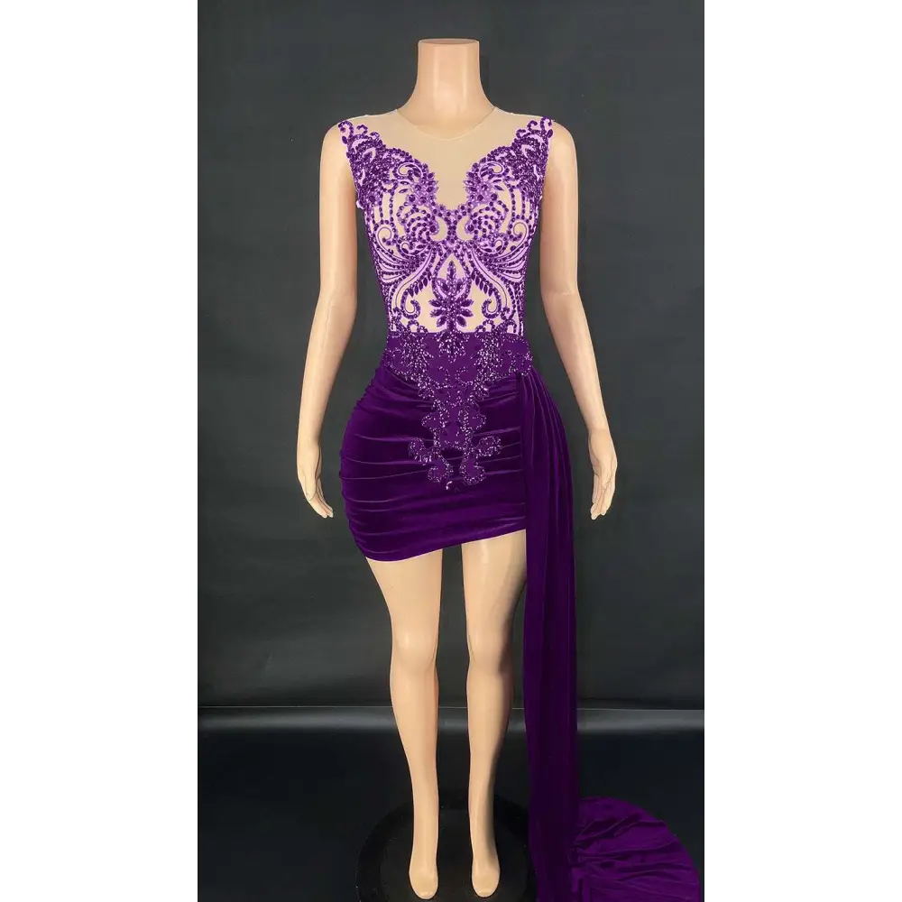 Black Velvet Luxury Evening Dress with Side Train