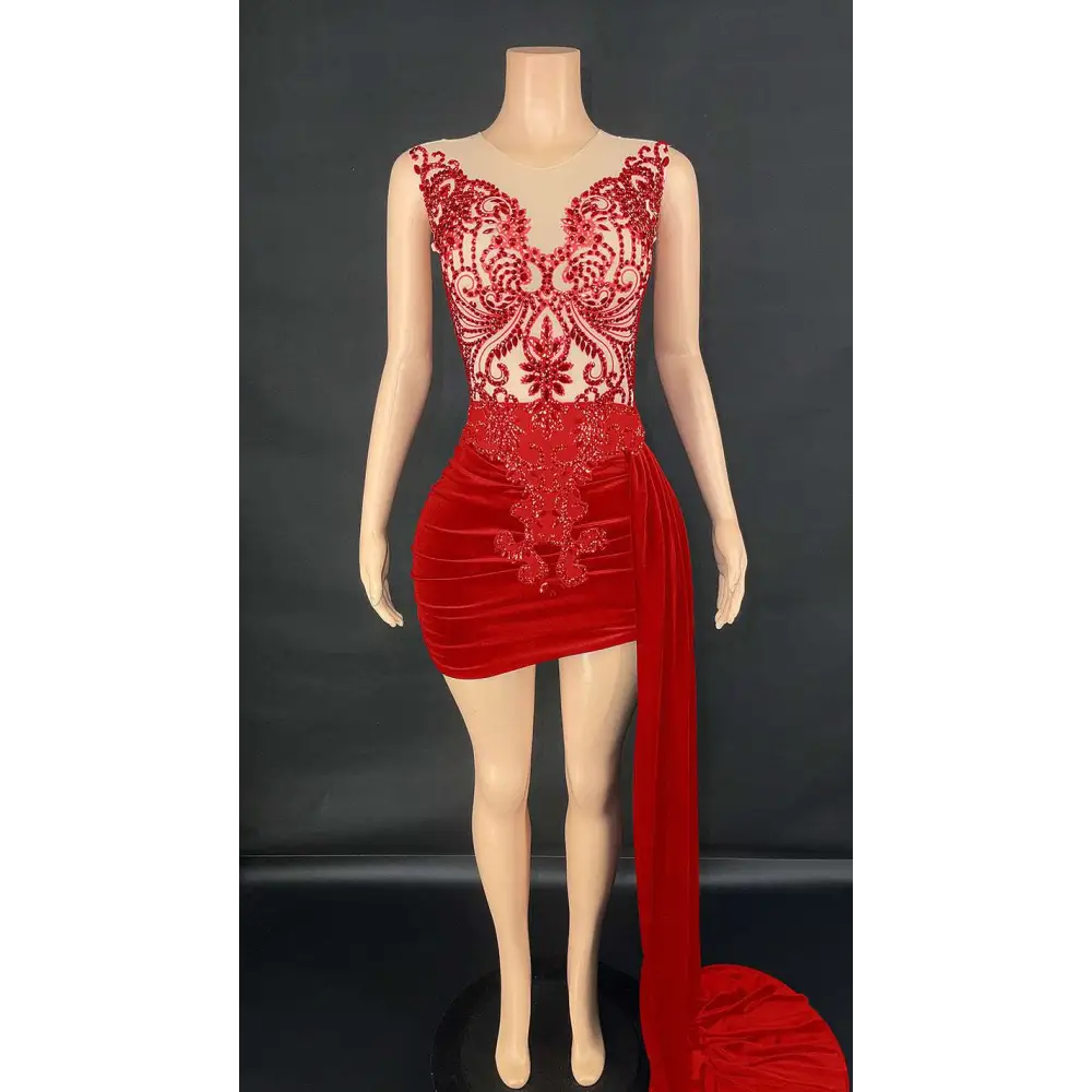 Black Velvet Luxury Evening Dress with Side Train