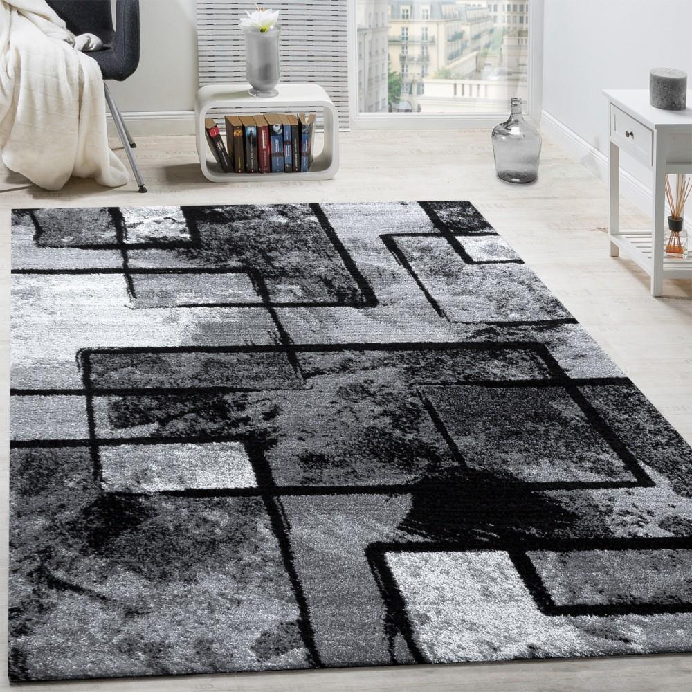 Black White Area Rug Montreal Abstract Paint Effect-0