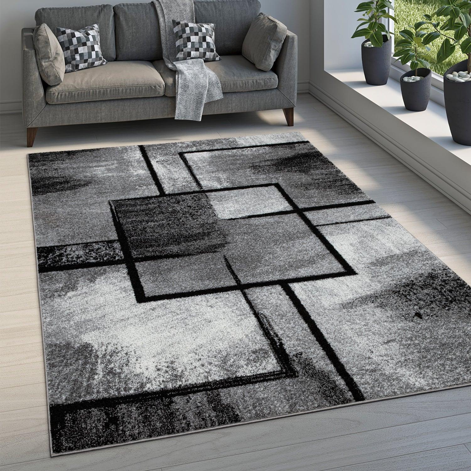 Gray Black Area Rug Mondial Modern Paint Effect-0