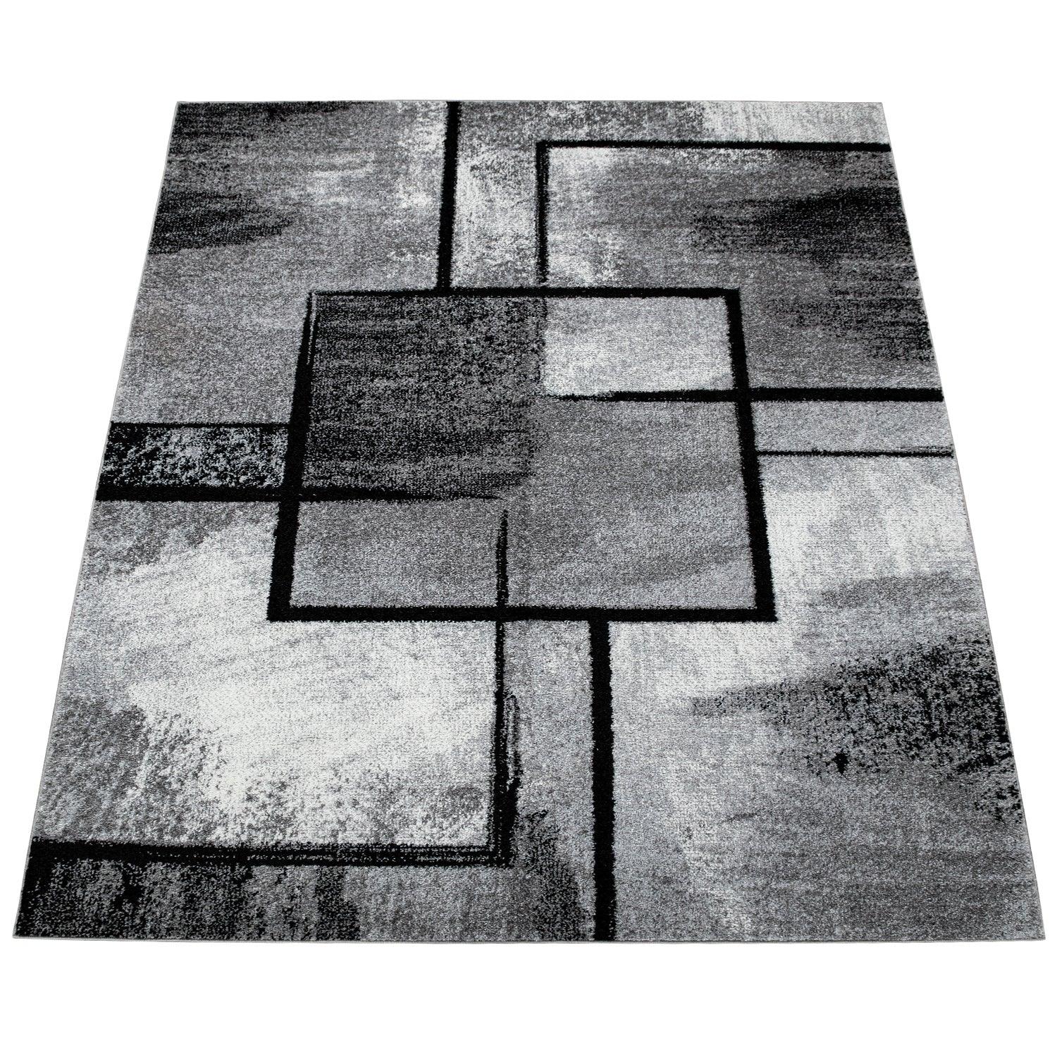 Gray Black Area Rug Mondial Modern Paint Effect-1