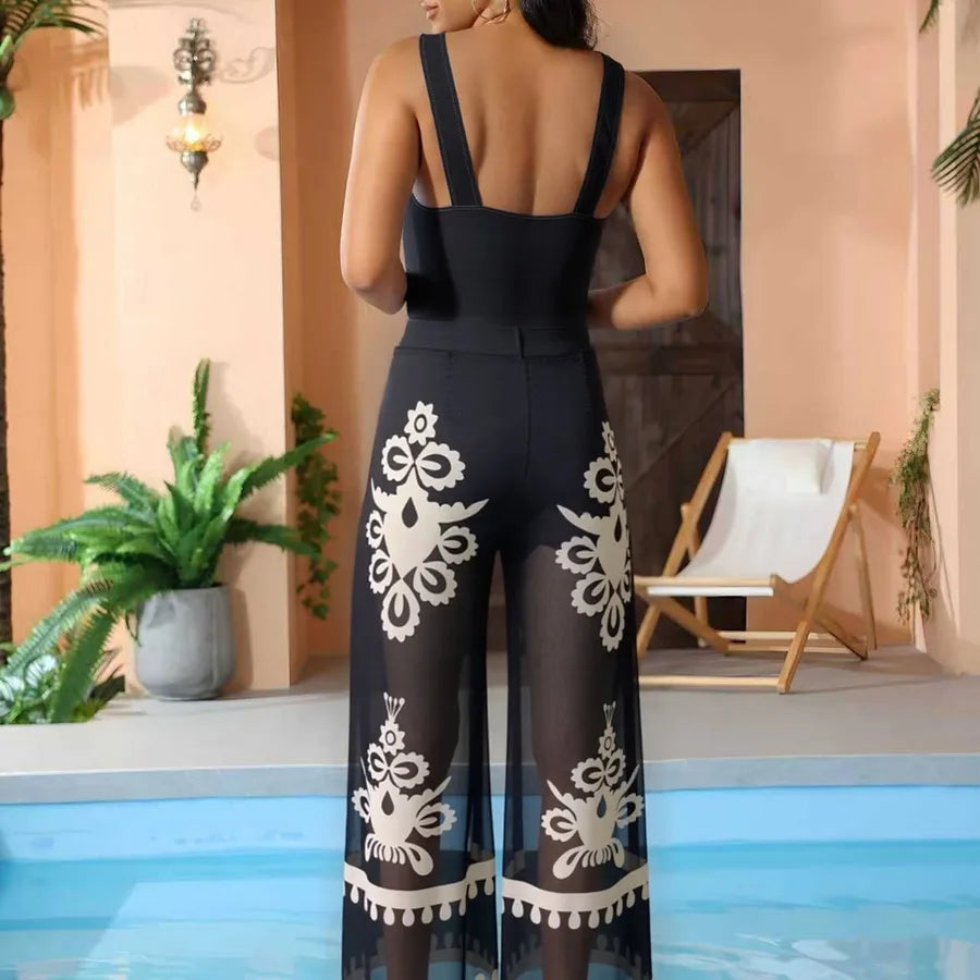 Women's 3-Piece Polyester Swimsuit with Printing, Perfect for Beach Wear