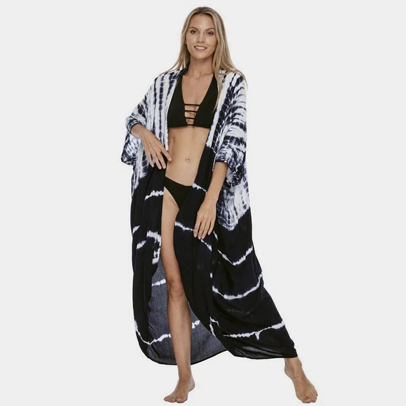 Monaco Poolside Kimono Cover-Up in black and white