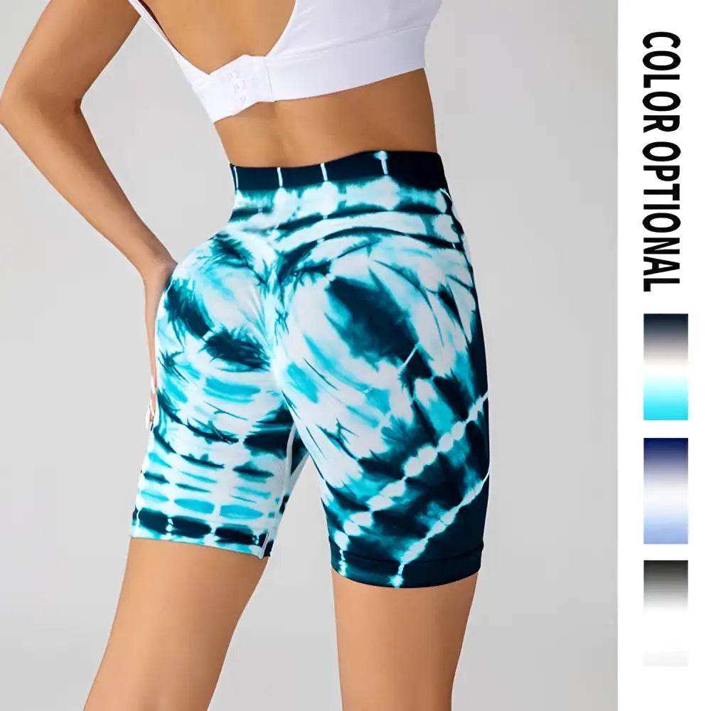 Blue and White Printed Yoga Shorts