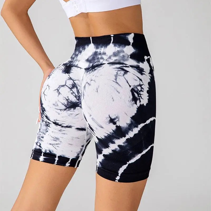 Blue and White Printed Yoga Shorts