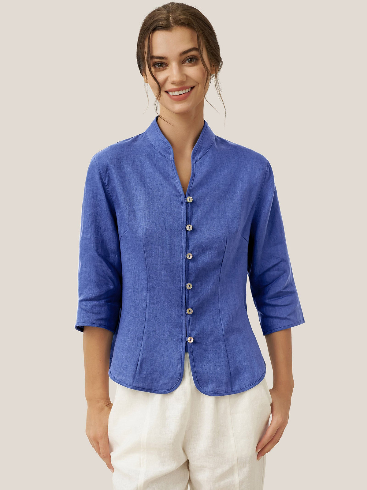 100% Linen Hand Button Fitted Jacket AMELIA