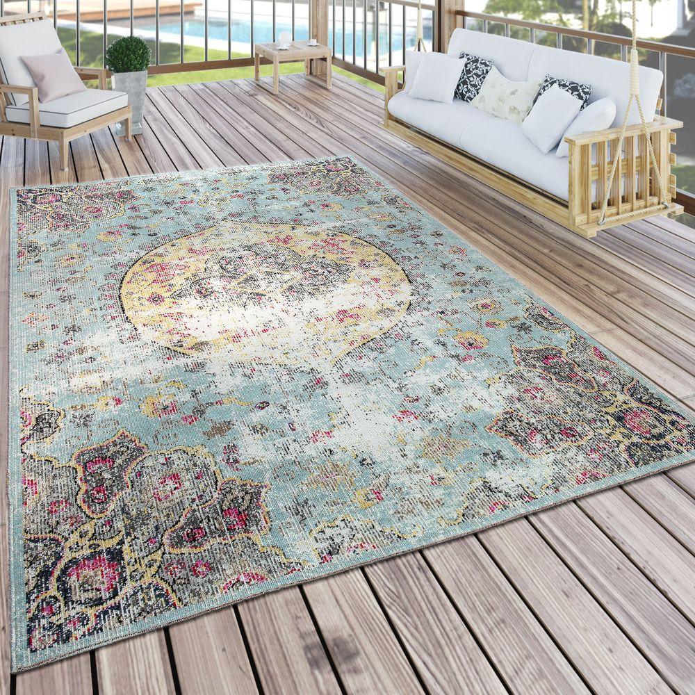 Blue Outdoor Rug Oriental Design Pastel Colors-0