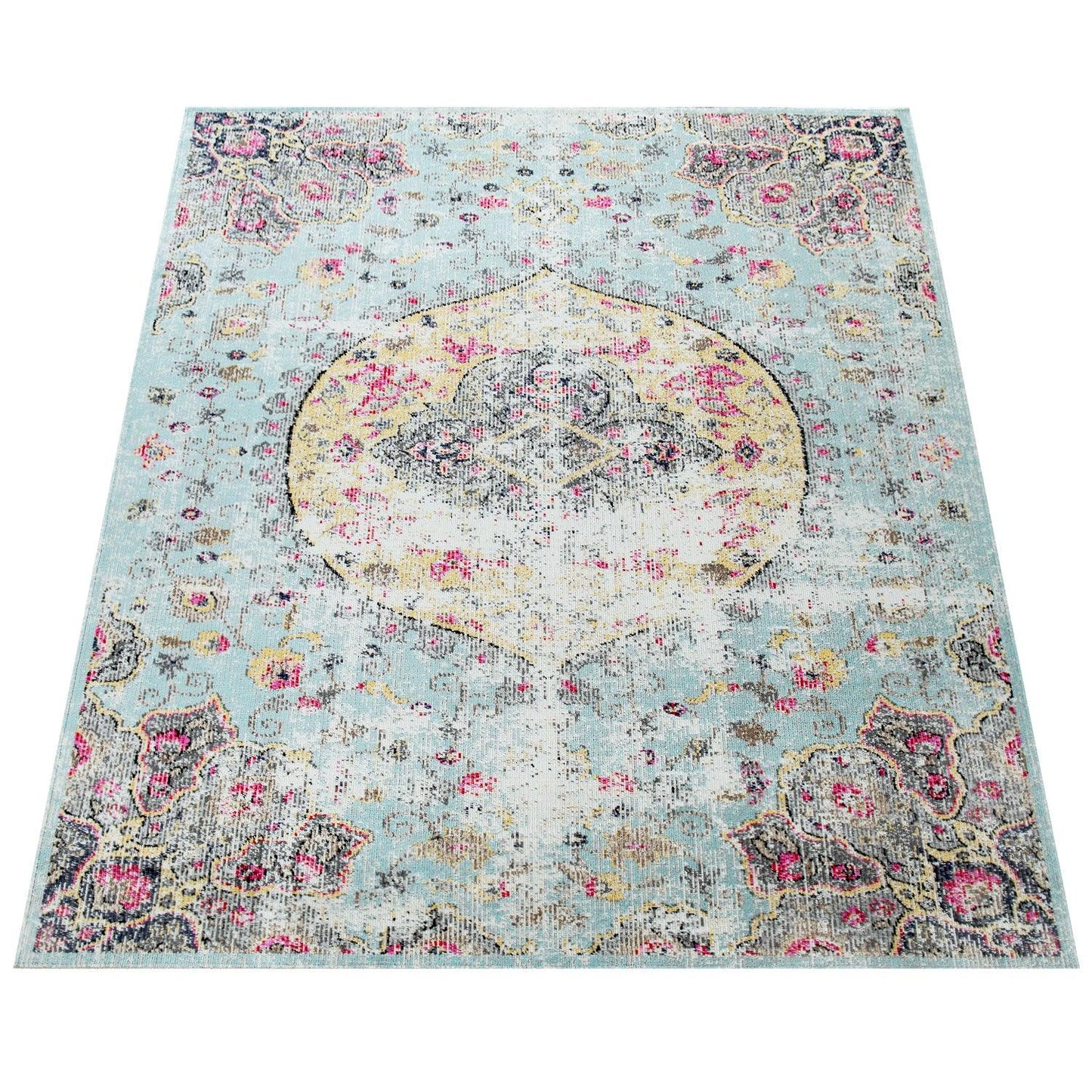 Blue Outdoor Rug Oriental Design Pastel Colors-3