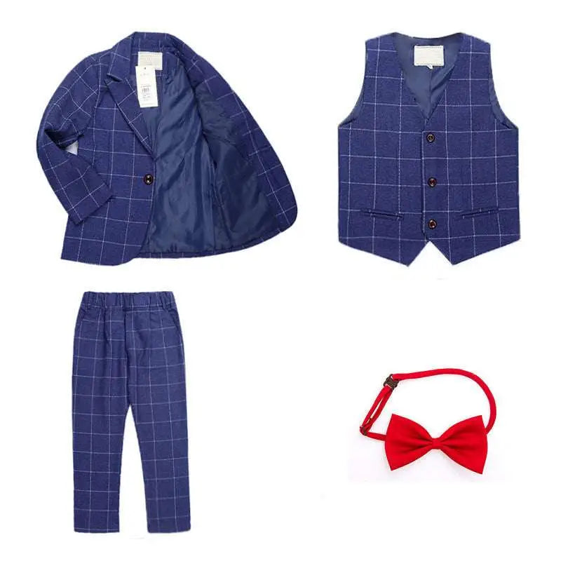 Blue Plaid Children’s Three-piece Fashion Suit