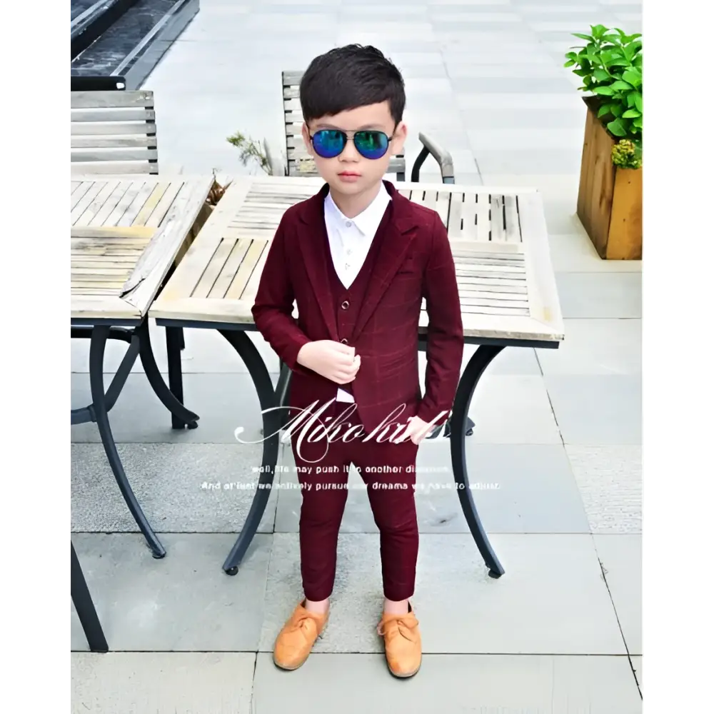 Blue Plaid Children’s Three-piece Fashion Suit