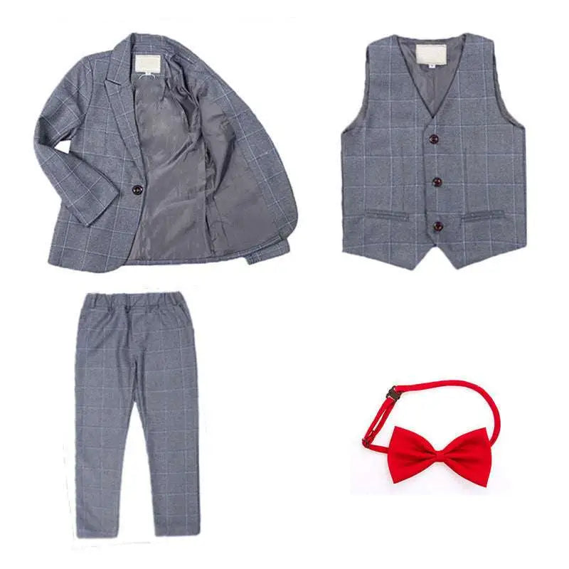 Blue Plaid Children’s Three-piece Fashion Suit