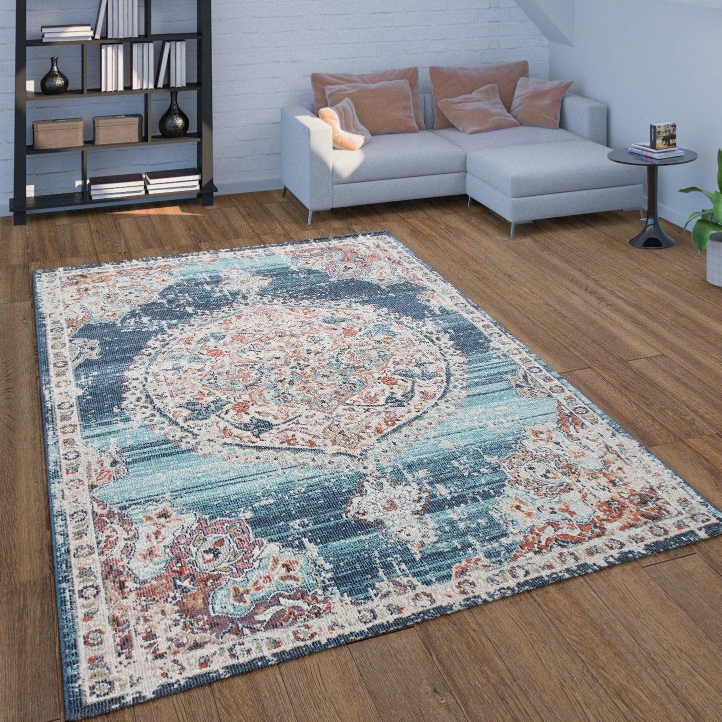 Blue Red Indoor & Outdoor Rug For Balcony Oriental Pattern-0
