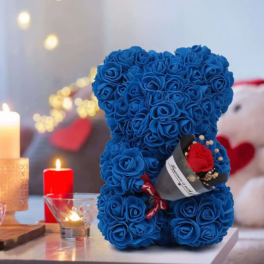 Blue Rose Bear Preserved Rose Flower Gift Box