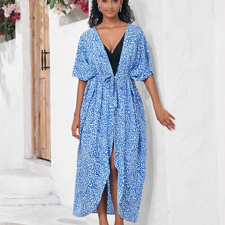 blue  cheetah leopard Monaco swimsuit cover