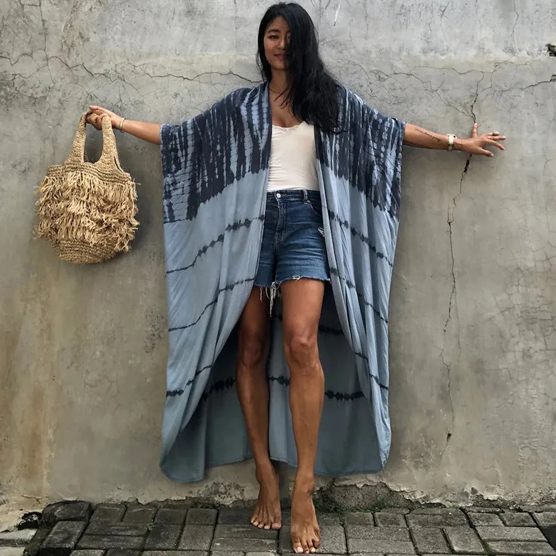 blue grey light blue Monaco Poolside Kimono Cover-Up