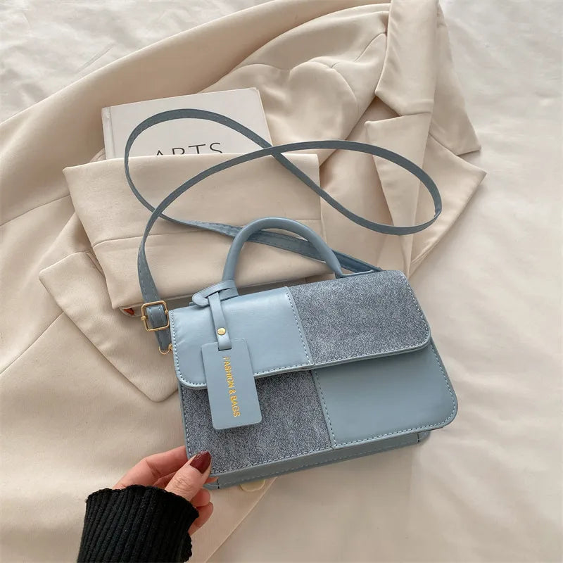 blue pu leather classy handbags 