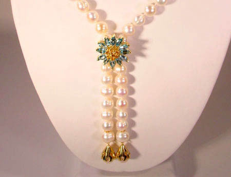 Gemstone Daisy Necklace-Clip Enhancer for Pearls or Cords. Sterling Silver & Semi Precious Stones.-18