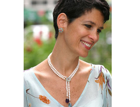 Gemstone Daisy Necklace-Clip Enhancer for Pearls or Cords. Sterling Silver & Semi Precious Stones.-0