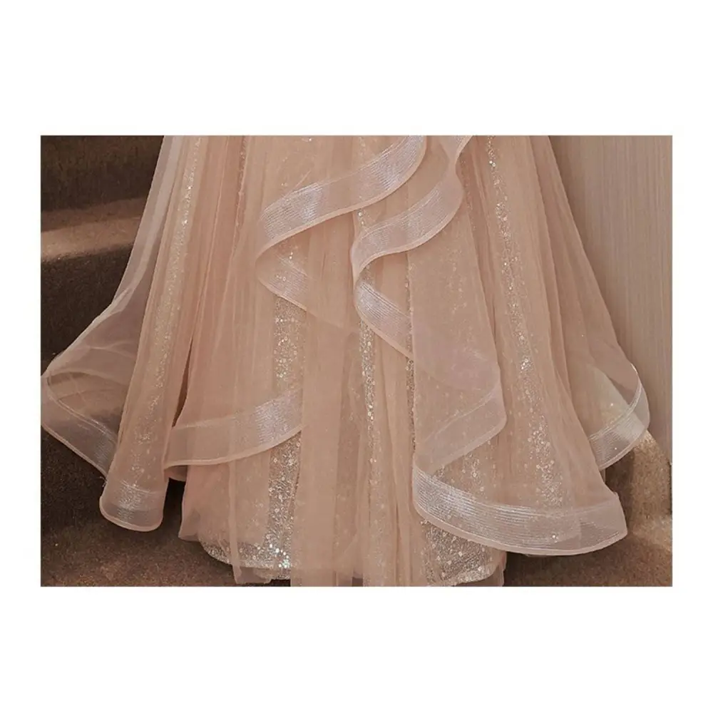 Blush Beaded Tulle Luxury Evening Dress