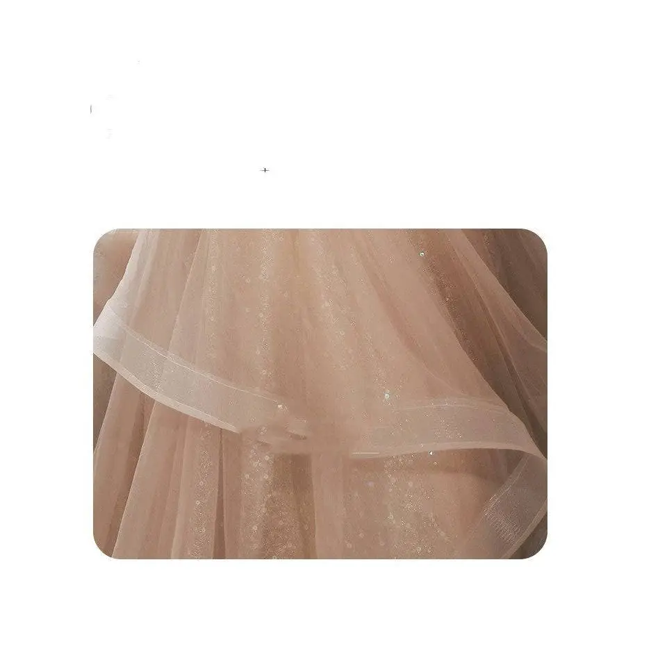 Blush Beaded Tulle Luxury Evening Dress