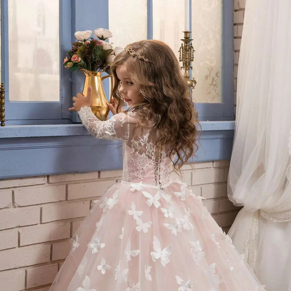 Blush Lace Princess Dress Flower Girl Evening Dress