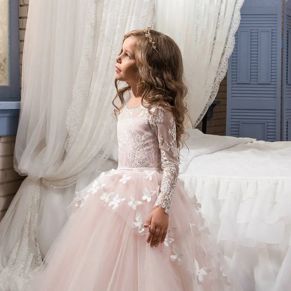 Blush Lace Princess Dress Flower Girl Evening Dress