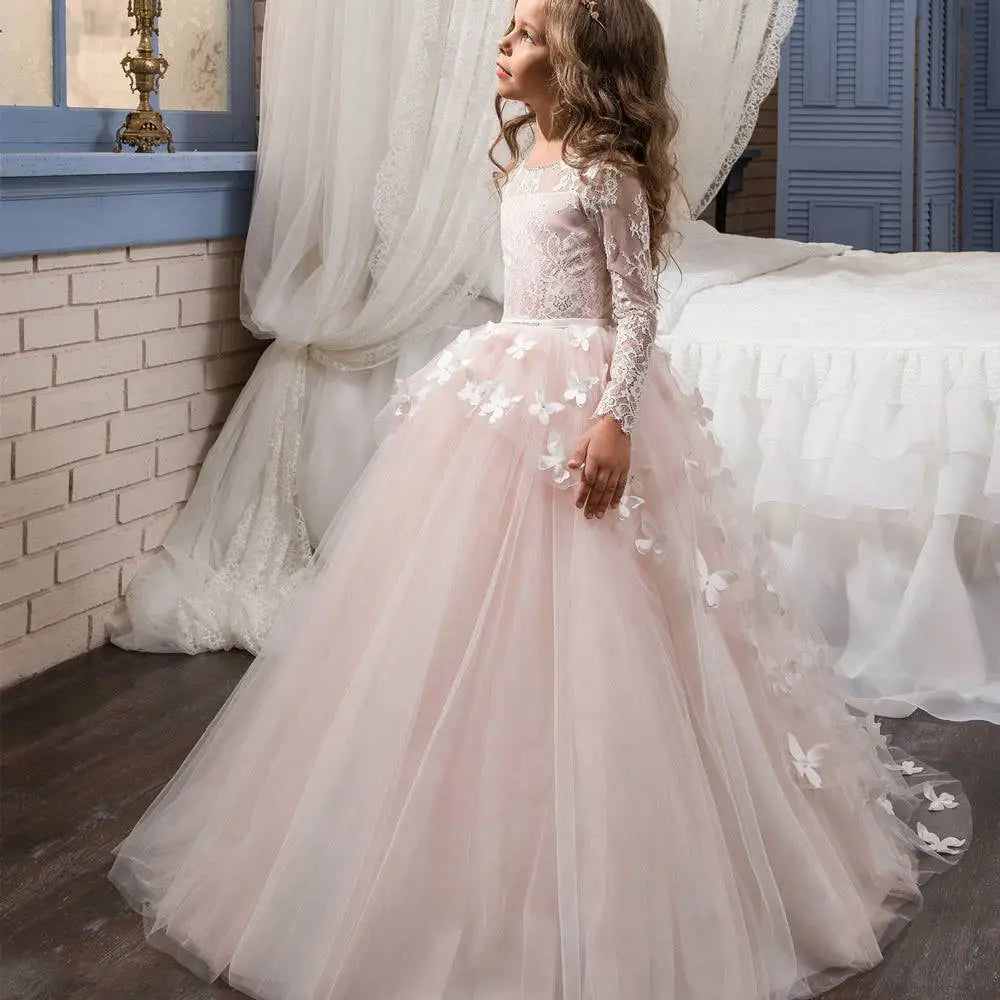 Blush Lace Princess Dress Flower Girl Evening Dress