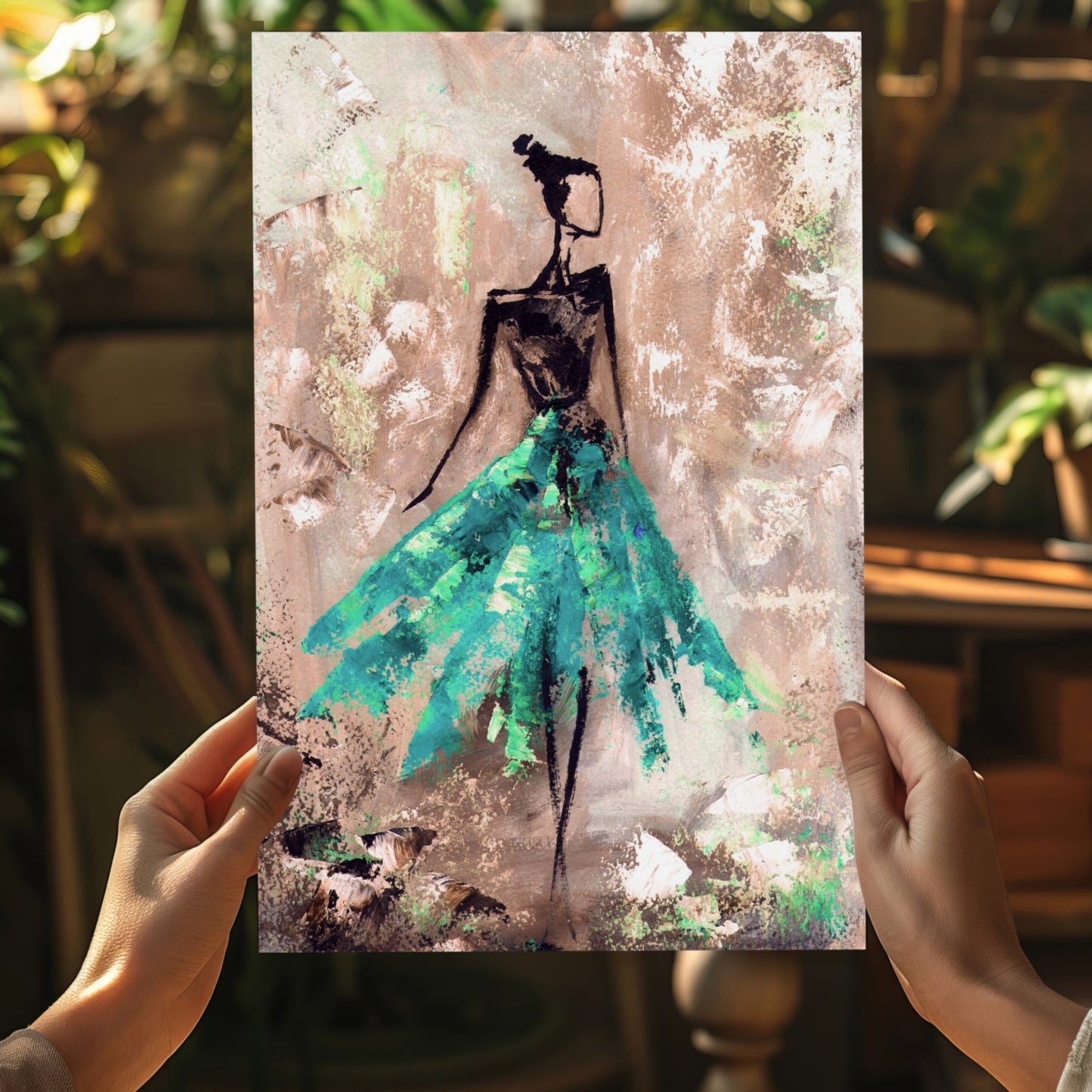 Lady in Green Dress Aluminum Print