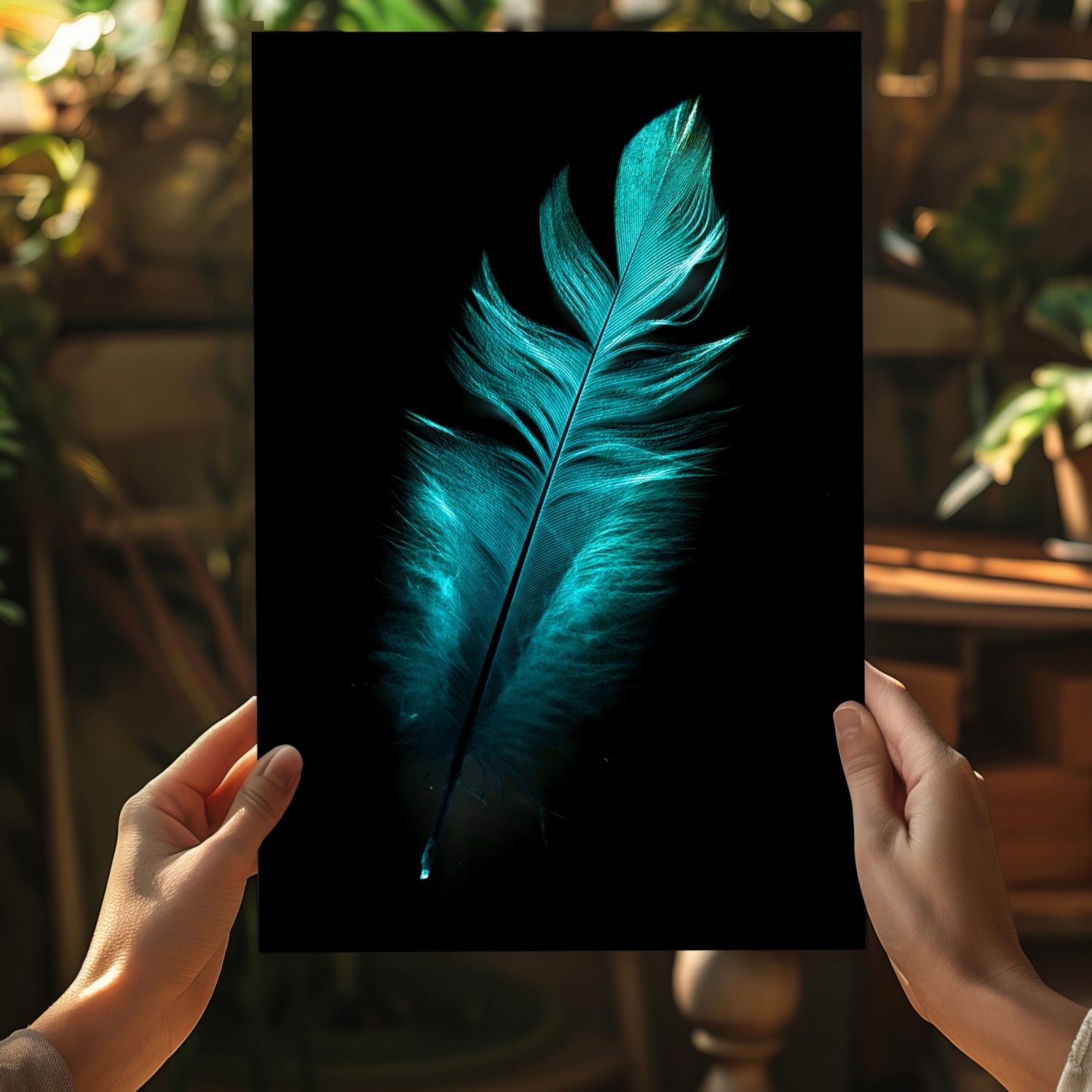 Teal Feather Aluminum Print-4