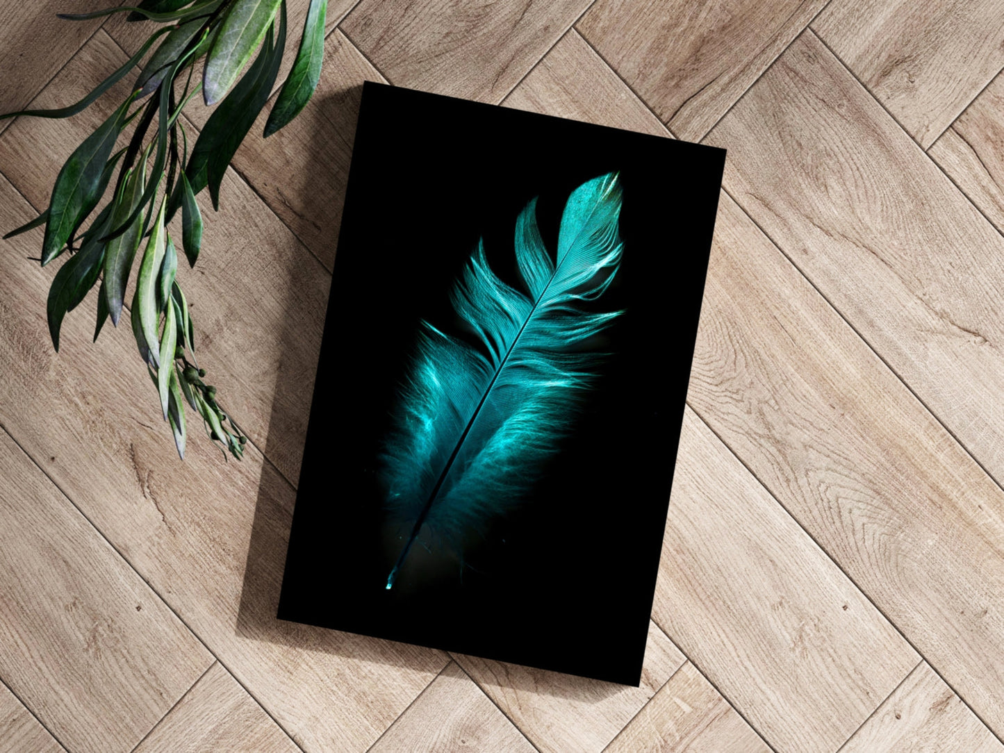 Teal Feather Aluminum Print-2